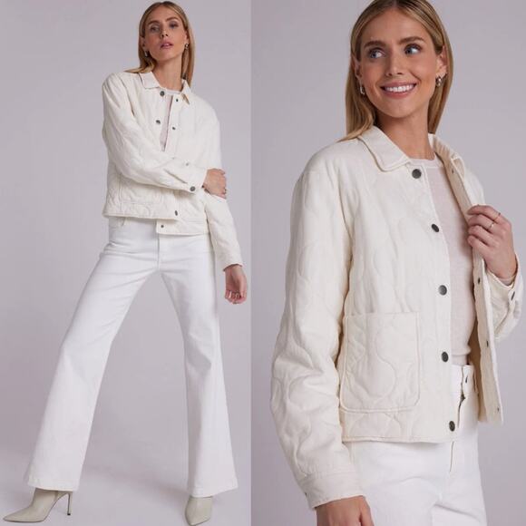 Anthro Bella Dahl  Two Pocket Cropped Quilted Jacket Cream Size XS Spring preppy - Picture 1 of 10